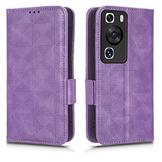 Leather Case Stands Flip Cover Holder C02X for Huawei P60 Purple