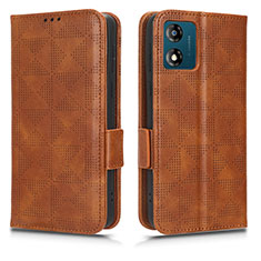 Leather Case Stands Flip Cover Holder C02X for Motorola Moto E13 Brown
