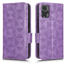 Leather Case Stands Flip Cover Holder C02X for Motorola Moto E22i Purple