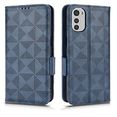 Leather Case Stands Flip Cover Holder C02X for Motorola Moto E32 Blue