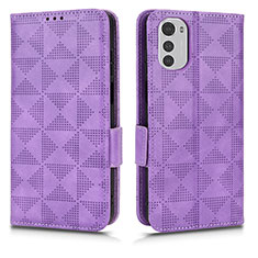 Leather Case Stands Flip Cover Holder C02X for Motorola Moto E32s Purple