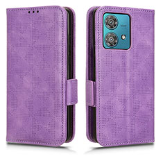 Leather Case Stands Flip Cover Holder C02X for Motorola Moto Edge 40 Neo 5G Purple