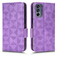Leather Case Stands Flip Cover Holder C02X for Motorola Moto G62 5G Purple