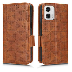 Leather Case Stands Flip Cover Holder C02X for Motorola Moto G73 5G Brown