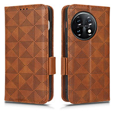 Leather Case Stands Flip Cover Holder C02X for OnePlus Ace 2 5G Brown