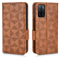 Leather Case Stands Flip Cover Holder C02X for Oppo A55S 5G Brown