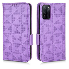 Leather Case Stands Flip Cover Holder C02X for Oppo A55S 5G Purple