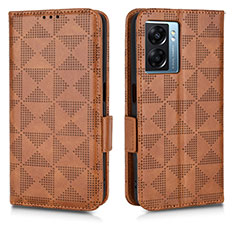 Leather Case Stands Flip Cover Holder C02X for Oppo A56S 5G Brown