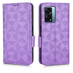 Leather Case Stands Flip Cover Holder C02X for Oppo A56S 5G Purple