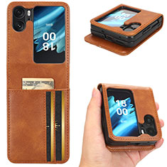 Leather Case Stands Flip Cover Holder C02X for Oppo Find N2 Flip 5G Brown
