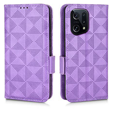 Leather Case Stands Flip Cover Holder C02X for Oppo Find X5 5G Purple