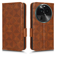 Leather Case Stands Flip Cover Holder C02X for Oppo Find X6 Pro 5G Brown