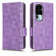 Leather Case Stands Flip Cover Holder C02X for Oppo Reno10 Pro+ Plus 5G Purple