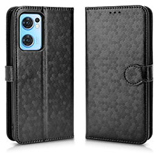 Leather Case Stands Flip Cover Holder C02X for Oppo Reno7 5G Black