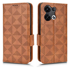 Leather Case Stands Flip Cover Holder C02X for Oppo Reno9 Pro+ Plus 5G Brown