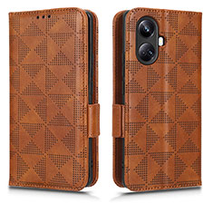 Leather Case Stands Flip Cover Holder C02X for Realme 10 Pro+ Plus 5G Brown