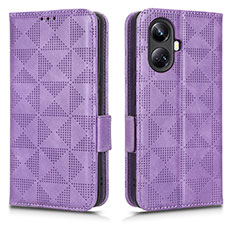 Leather Case Stands Flip Cover Holder C02X for Realme 10 Pro+ Plus 5G Purple