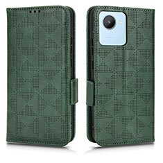 Leather Case Stands Flip Cover Holder C02X for Realme C30 Green