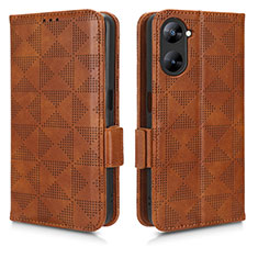 Leather Case Stands Flip Cover Holder C02X for Realme Q5x 5G Brown