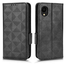 Leather Case Stands Flip Cover Holder C02X for Samsung Galaxy A22 5G SC-56B Black