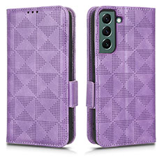 Leather Case Stands Flip Cover Holder C02X for Samsung Galaxy S22 5G Purple