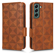 Leather Case Stands Flip Cover Holder C02X for Samsung Galaxy S22 Plus 5G Brown