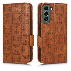 Leather Case Stands Flip Cover Holder C02X for Samsung Galaxy S23 5G Brown