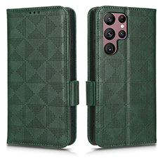 Leather Case Stands Flip Cover Holder C02X for Samsung Galaxy S23 Ultra 5G Green