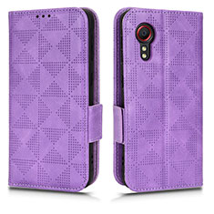 Leather Case Stands Flip Cover Holder C02X for Samsung Galaxy XCover 5 SM-G525F Purple