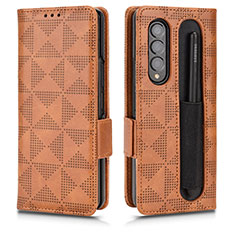 Leather Case Stands Flip Cover Holder C02X for Samsung Galaxy Z Fold3 5G Brown