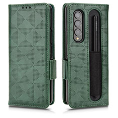 Leather Case Stands Flip Cover Holder C02X for Samsung Galaxy Z Fold3 5G Green