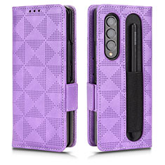 Leather Case Stands Flip Cover Holder C02X for Samsung Galaxy Z Fold3 5G Purple