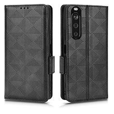 Leather Case Stands Flip Cover Holder C02X for Sony Xperia 1 III Black
