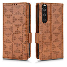Leather Case Stands Flip Cover Holder C02X for Sony Xperia 1 III Brown