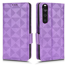 Leather Case Stands Flip Cover Holder C02X for Sony Xperia 1 III Purple