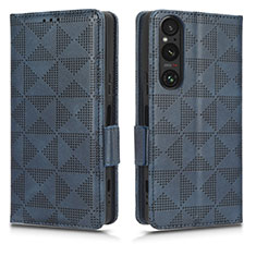 Leather Case Stands Flip Cover Holder C02X for Sony Xperia 1 V Blue