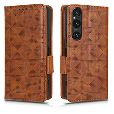 Leather Case Stands Flip Cover Holder C02X for Sony Xperia 1 V Brown