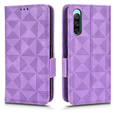 Leather Case Stands Flip Cover Holder C02X for Sony Xperia 10 IV Purple
