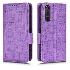 Leather Case Stands Flip Cover Holder C02X for Sony Xperia 5 II Purple