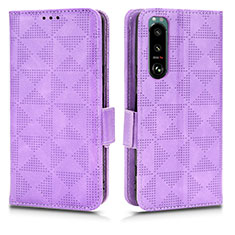 Leather Case Stands Flip Cover Holder C02X for Sony Xperia 5 III Purple