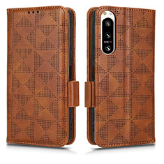 Leather Case Stands Flip Cover Holder C02X for Sony Xperia 5 IV Brown