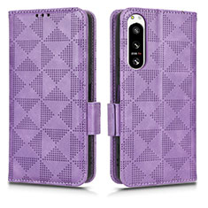Leather Case Stands Flip Cover Holder C02X for Sony Xperia 5 IV Purple