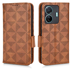 Leather Case Stands Flip Cover Holder C02X for Vivo T1 5G Brown