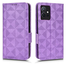 Leather Case Stands Flip Cover Holder C02X for Vivo T1 5G India Purple