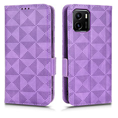 Leather Case Stands Flip Cover Holder C02X for Vivo Y01 Purple