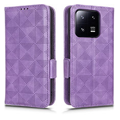 Leather Case Stands Flip Cover Holder C02X for Xiaomi Mi 13 5G Purple