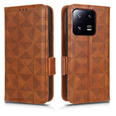 Leather Case Stands Flip Cover Holder C02X for Xiaomi Mi 13 Pro 5G Brown