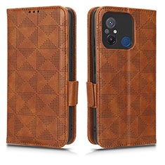 Leather Case Stands Flip Cover Holder C02X for Xiaomi Redmi 12C 4G Brown