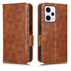 Leather Case Stands Flip Cover Holder C02X for Xiaomi Redmi Note 12 Pro 5G Brown