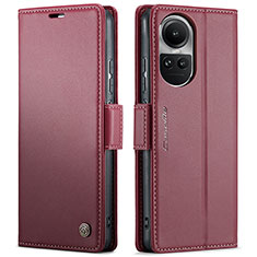 Leather Case Stands Flip Cover Holder C03S for Oppo Reno10 5G Red Wine